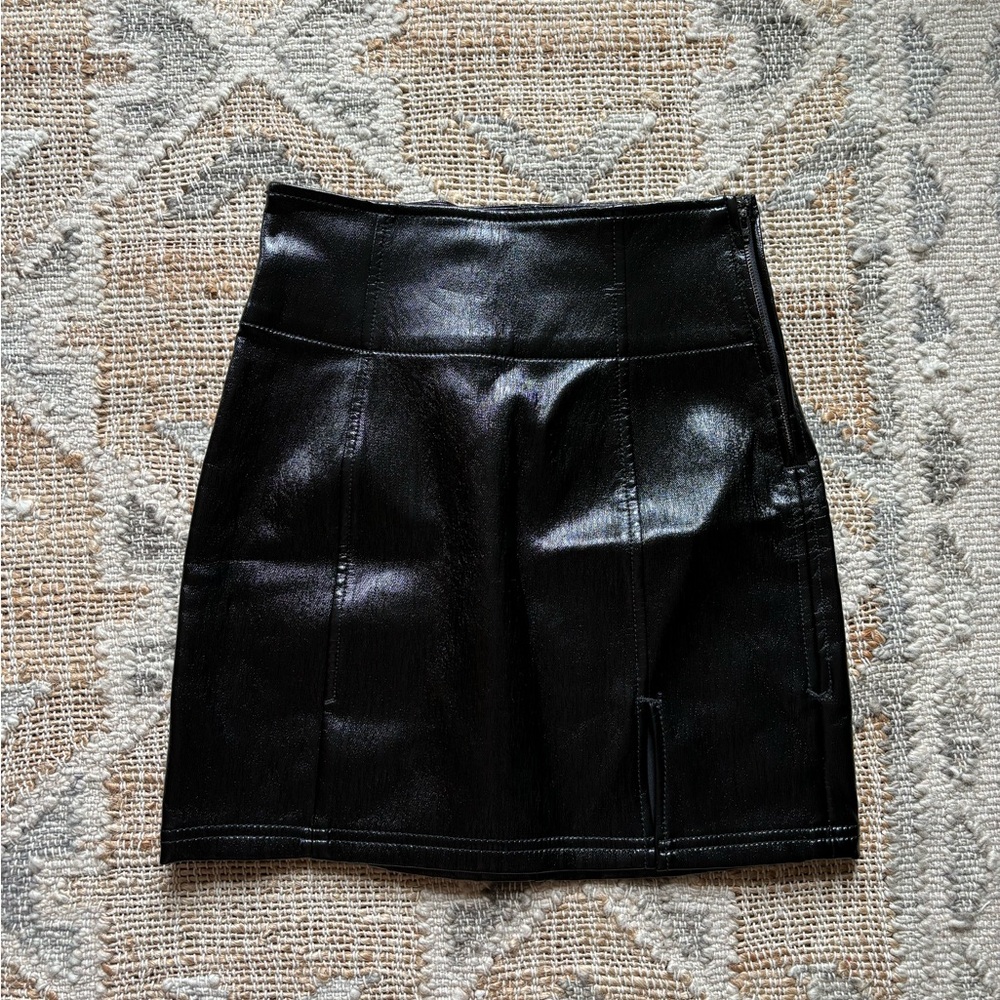 Free People Black Leather Mini Skirt